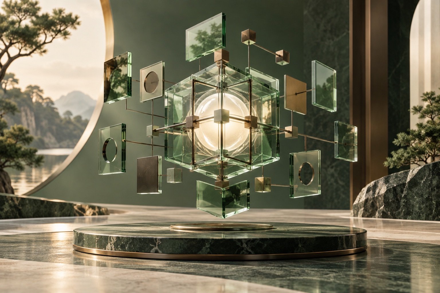 Connected glass components surrounding an illuminated core